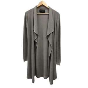 Line Sweater Womens Small Cardigan Gray Open Front Waterfall Linen Blend